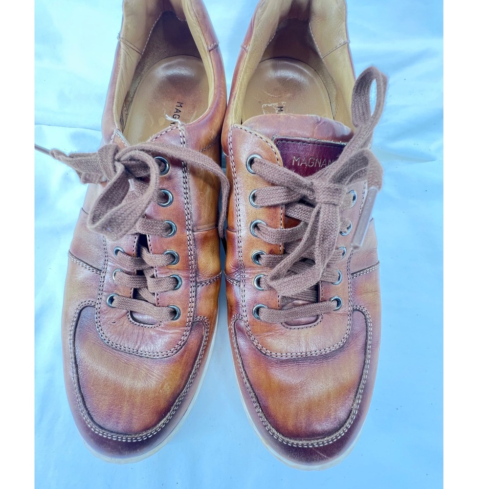 Magnanni Mens 20841 Cognac Brown Leather Low Top Sneakers Size 9 M Spain